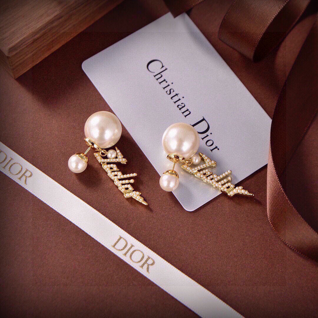 yellow brass letter Drop Earrings for women - alternate angle view 5