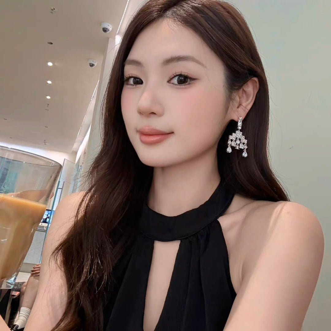 yellow brass stylish Drop Earrings for women - alternate angle view 2