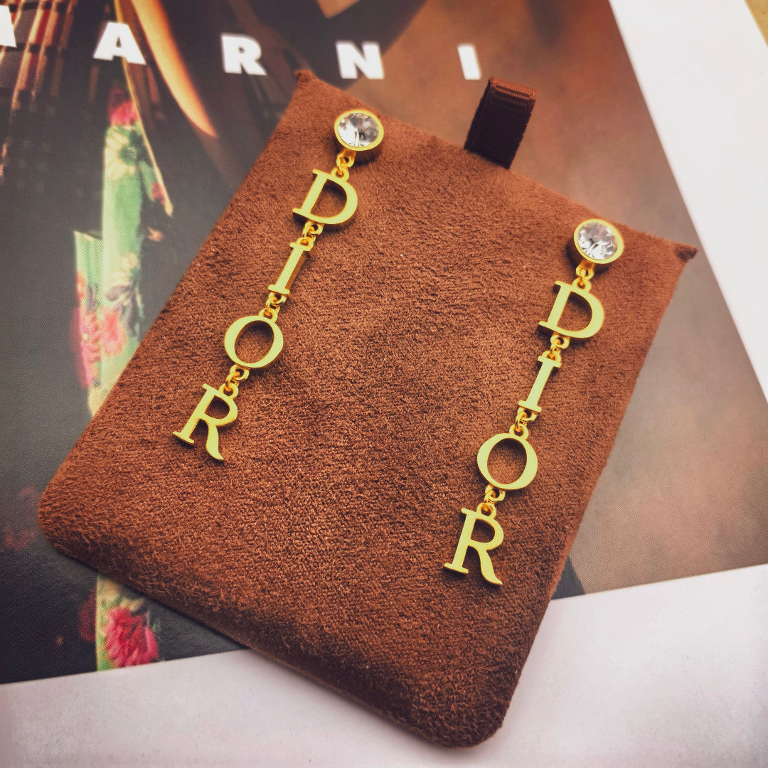 gold crystal letter Drop Earrings for women - alternate angle view 7