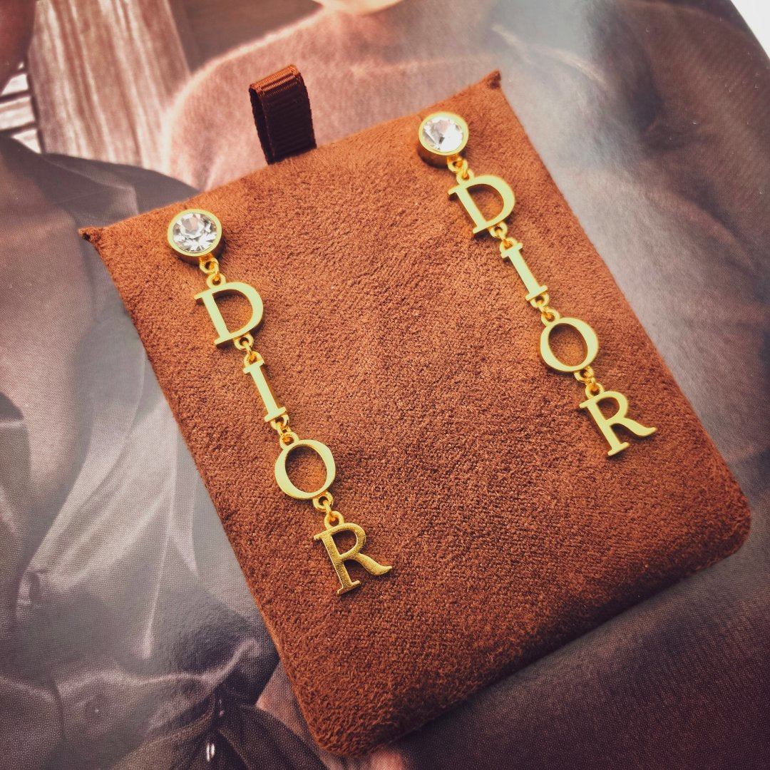 gold crystal letter Drop Earrings for women - alternate angle view 4