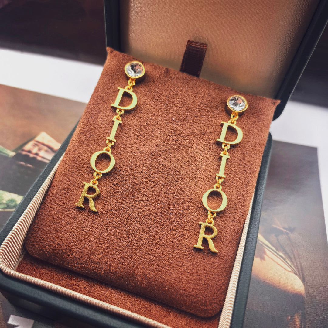 gold crystal letter Drop Earrings for women - alternate angle view 2