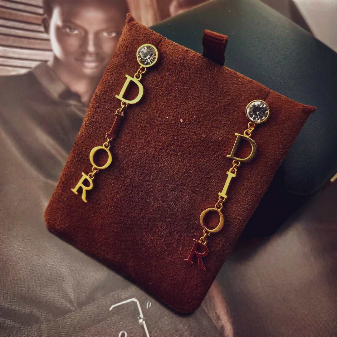 gold crystal letter Drop Earrings for women - alternate angle view 6