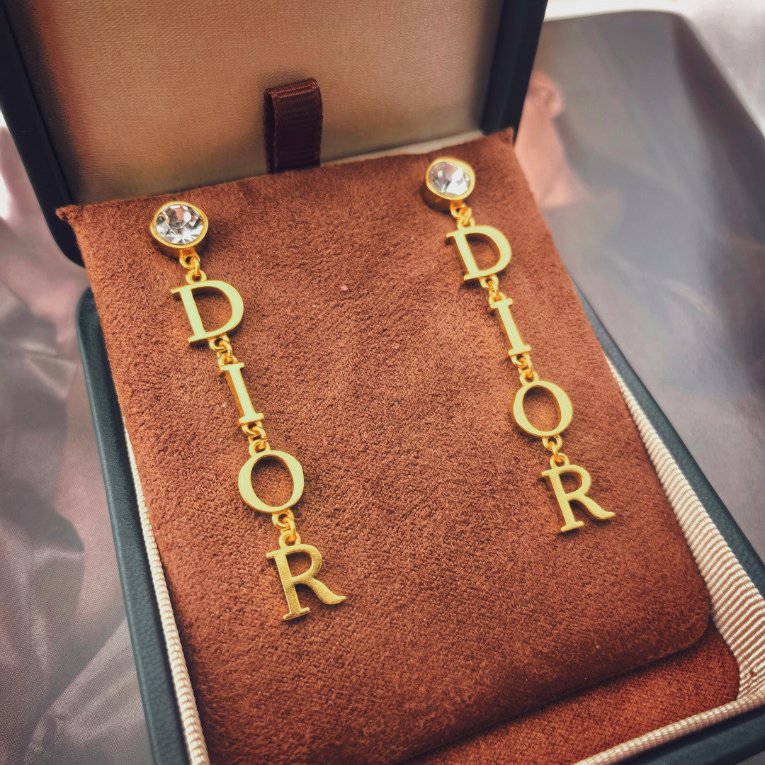 gold crystal letter Drop Earrings for women - alternate angle view 3
