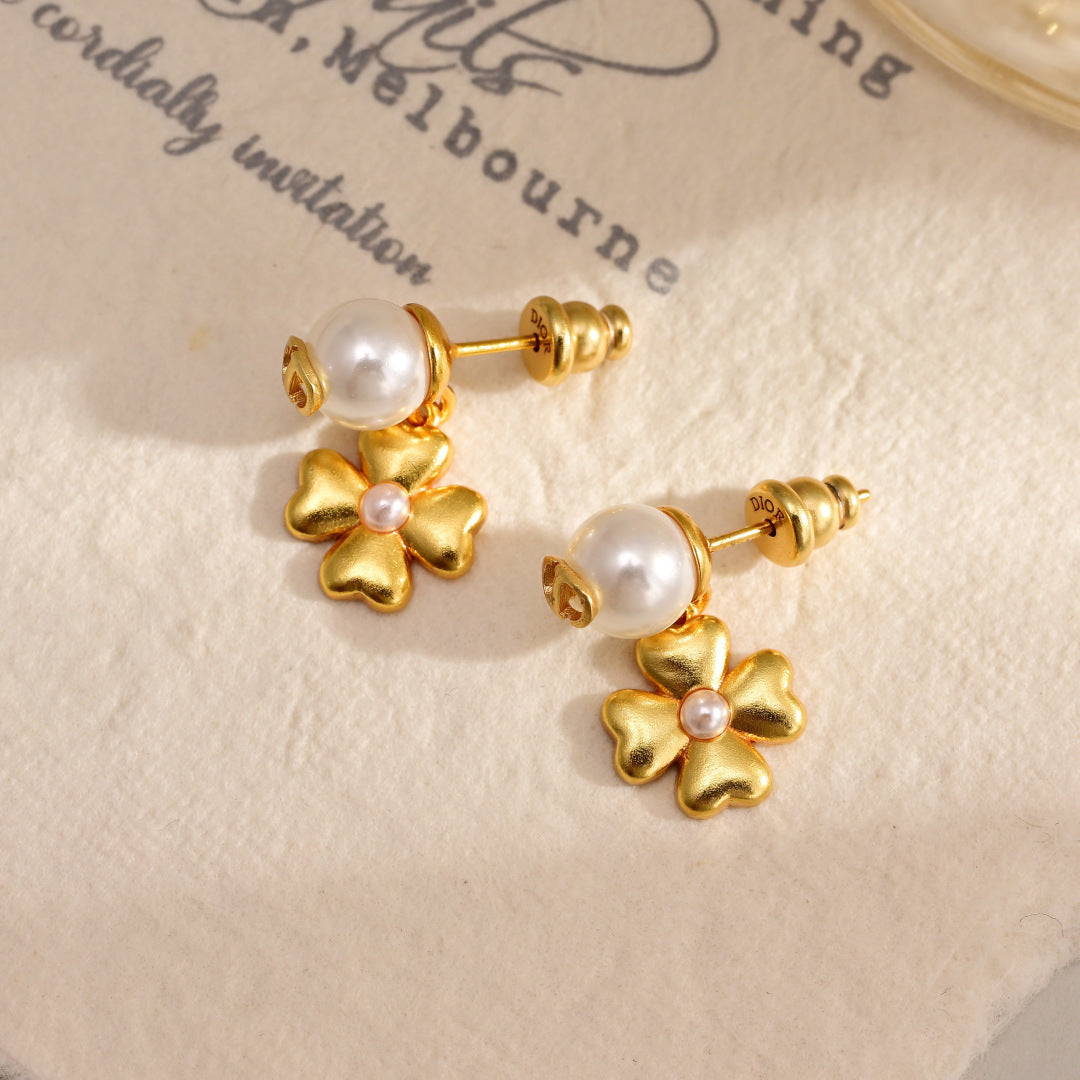 red clover Drop Earrings for women - alternate angle view 2