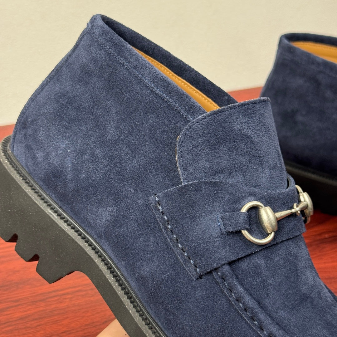 Gucci Men's Horsebit Chunky Ankle Boots Blue