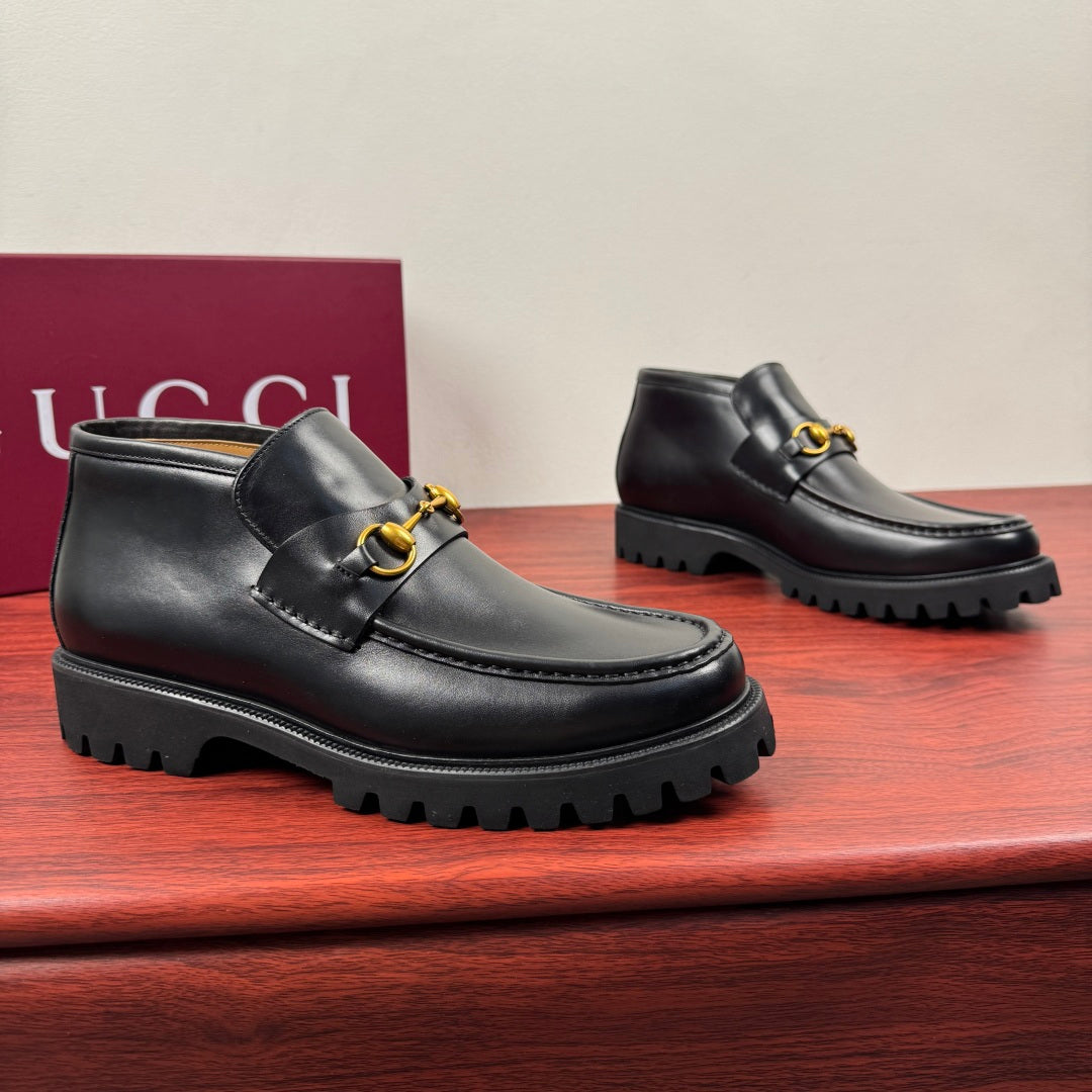 Gucci Men's Horsebit Chunky Ankle Boots Black