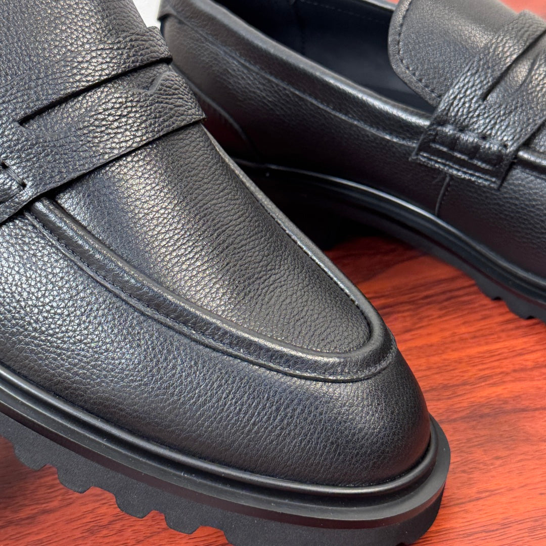 Dolce & Gabbana DG Men's Pebbled Leather Loafers with Black Web Strap