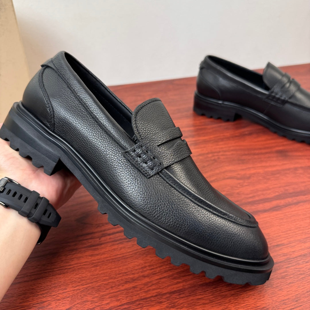 Dolce & Gabbana DG Men's Pebbled Leather Loafers with Black Web Strap