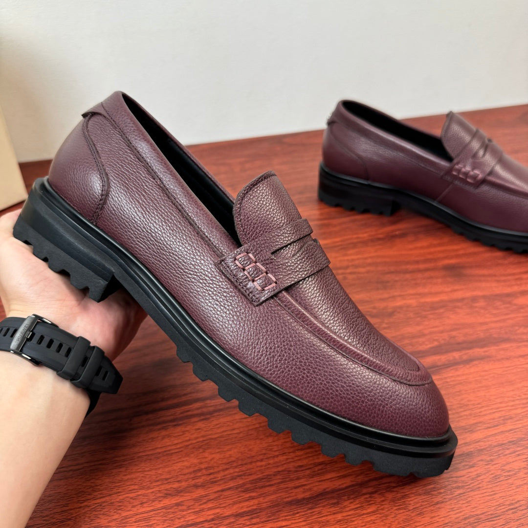 Dolce & Gabbana DG Men's Pebbled Leather Loafers with Black Web Strap Burgundy