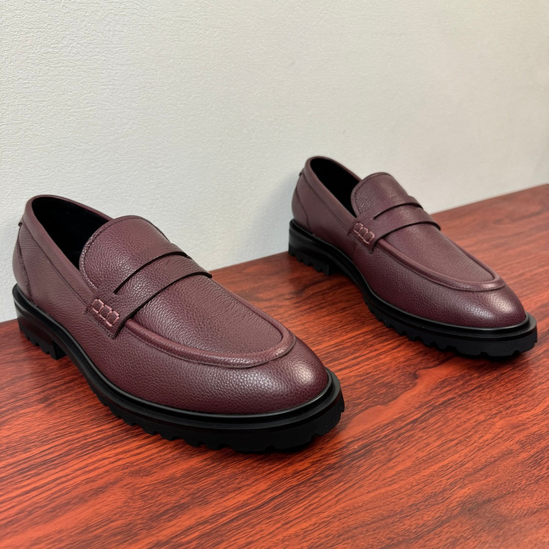 Dolce & Gabbana DG Men's Pebbled Leather Loafers with Black Web Strap Burgundy