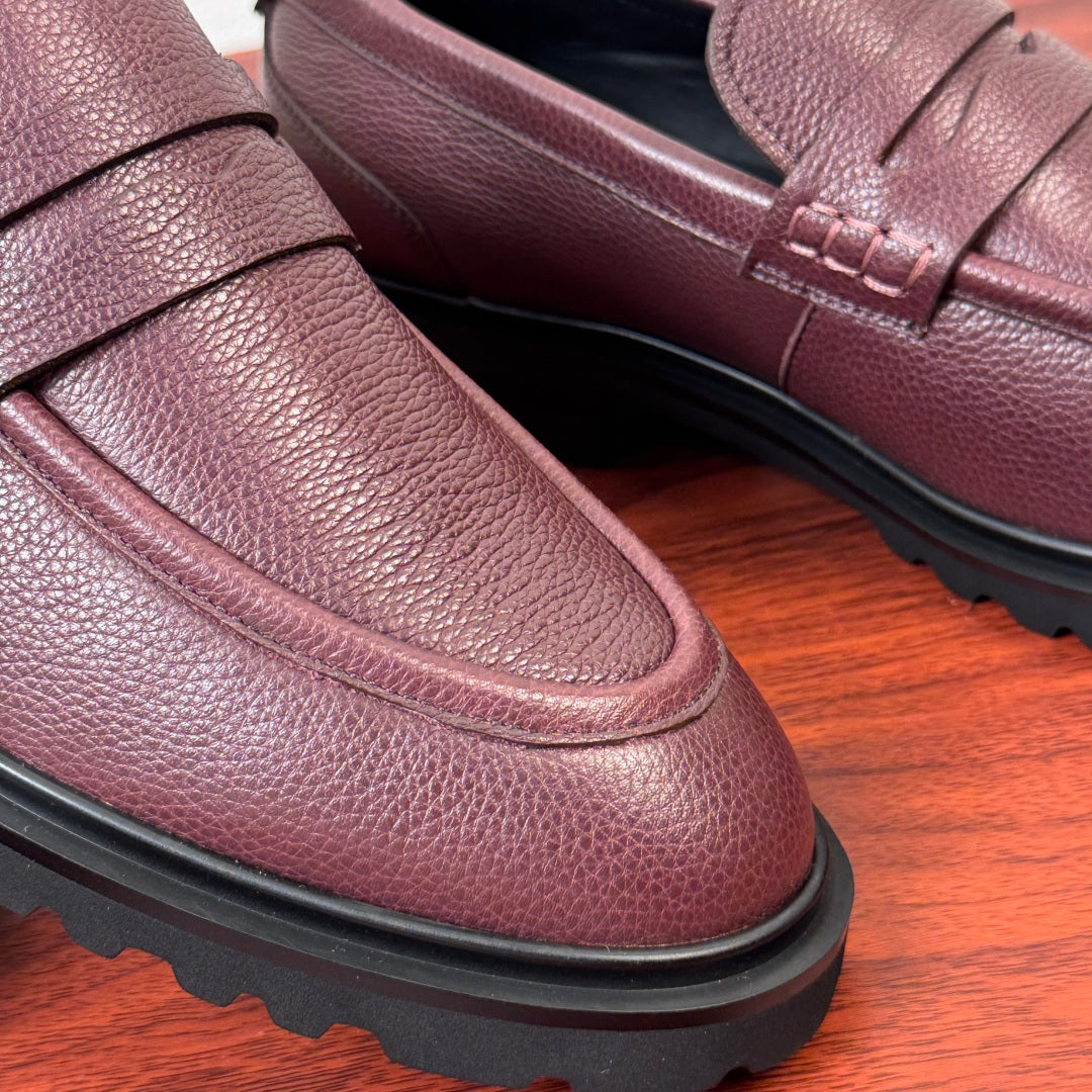 Dolce & Gabbana DG Men's Pebbled Leather Loafers with Black Web Strap Burgundy