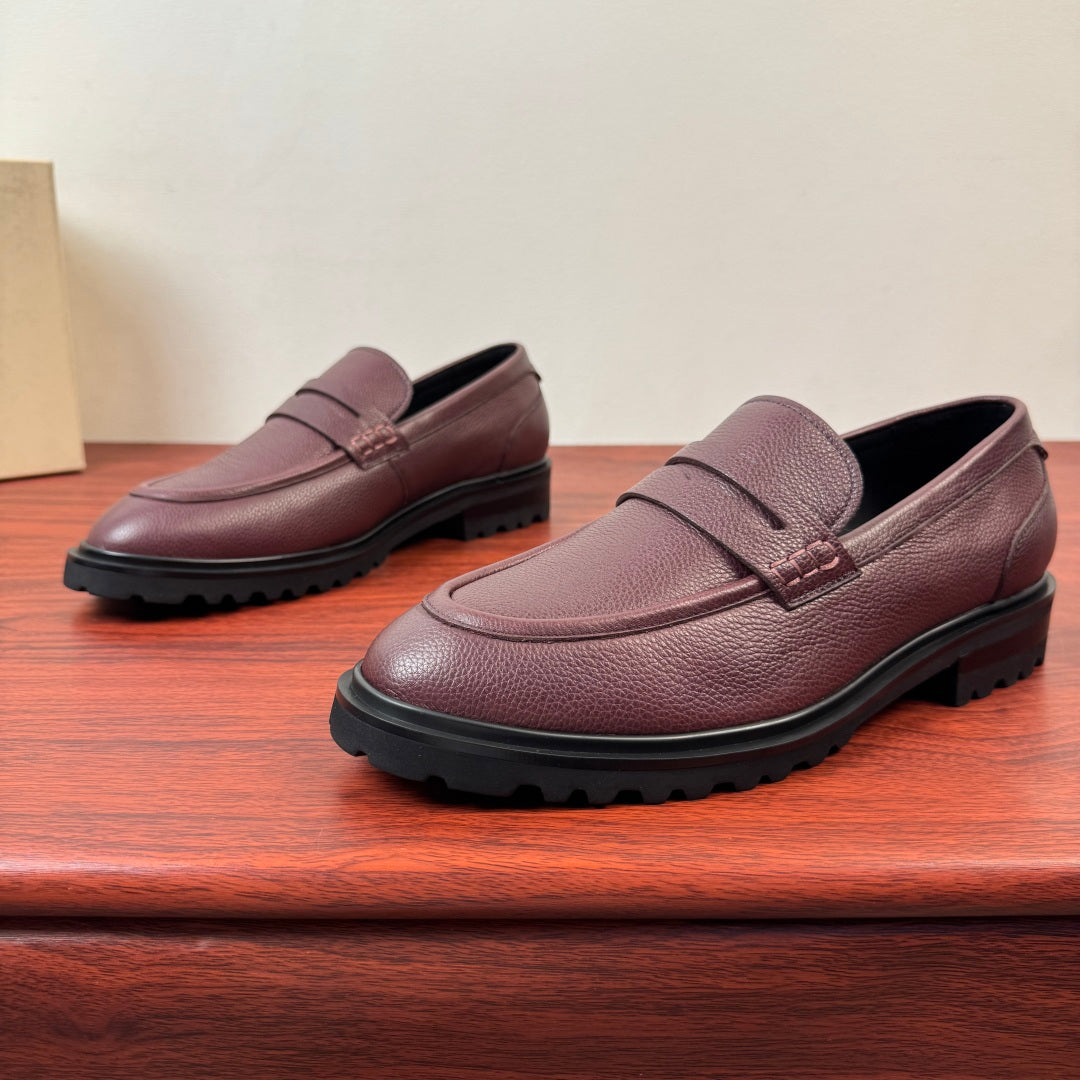 Dolce & Gabbana DG Men's Pebbled Leather Loafers with Black Web Strap Burgundy