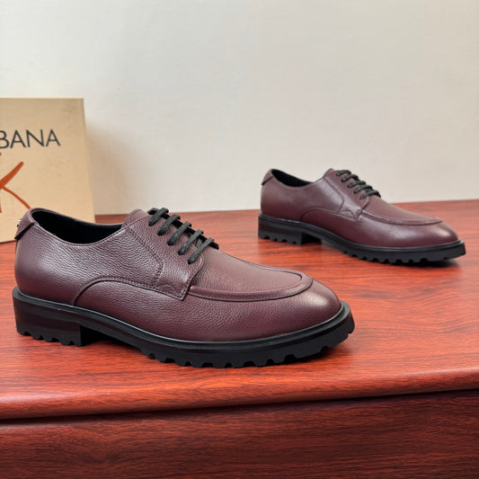 Dolce & Gabbana DG Men's Pebbled Leather Derby Shoes (Day Classic) Burgundy