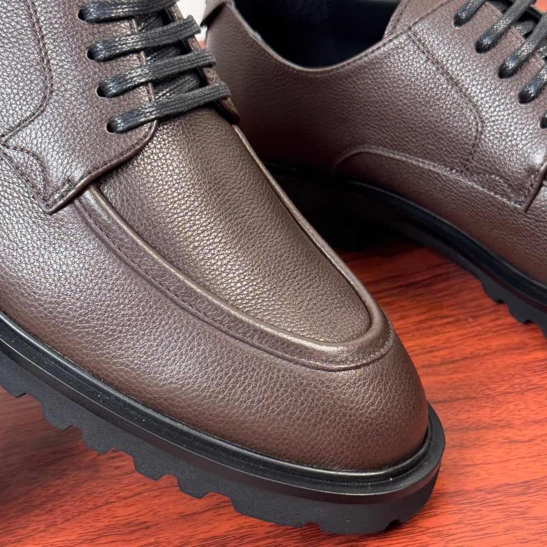 Dolce & Gabbana DG Men's Pebbled Leather Derby Shoes (Day Classic) Coffee