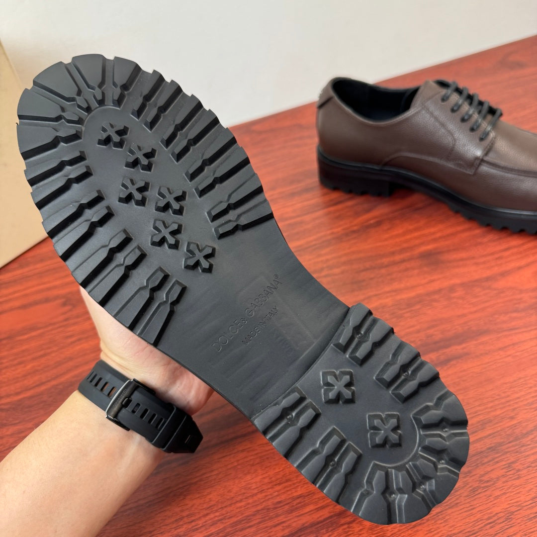 Dolce & Gabbana DG Men's Pebbled Leather Derby Shoes (Day Classic) Coffee