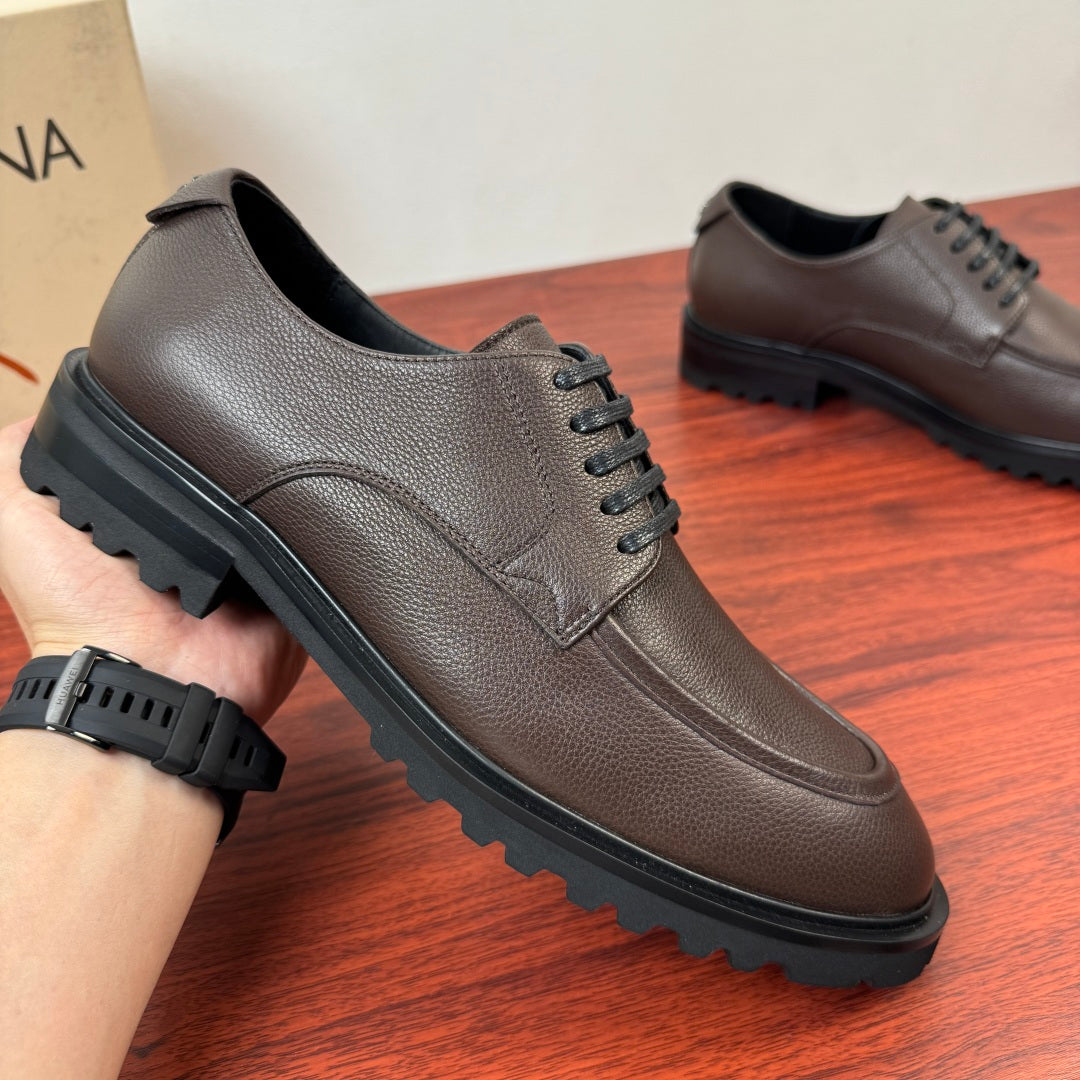 Dolce & Gabbana DG Men's Pebbled Leather Derby Shoes (Day Classic) Coffee
