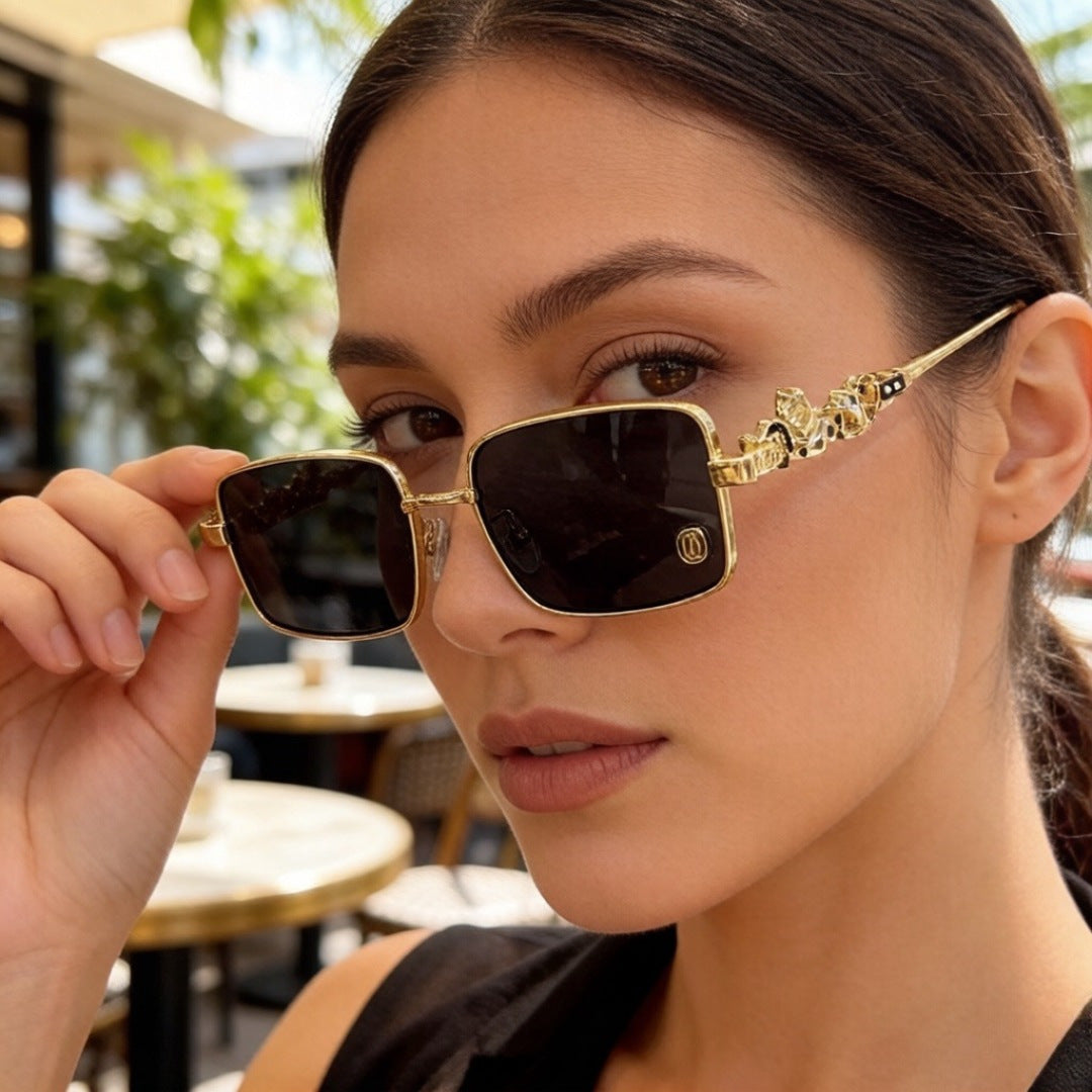 gold metal sun Glasses for women - alternate angle view 3