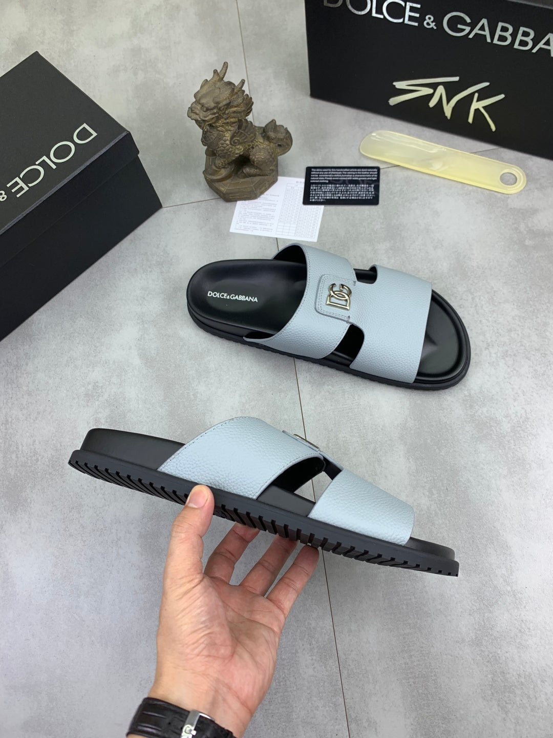 Dolce & Gabbana DG Men's Handcrafted Calfskin Slides Multi-Color