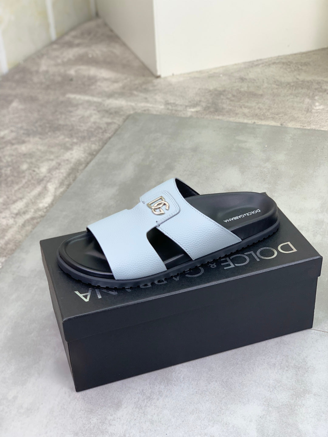 Dolce & Gabbana DG Men's Handcrafted Calfskin Slides Multi-Color