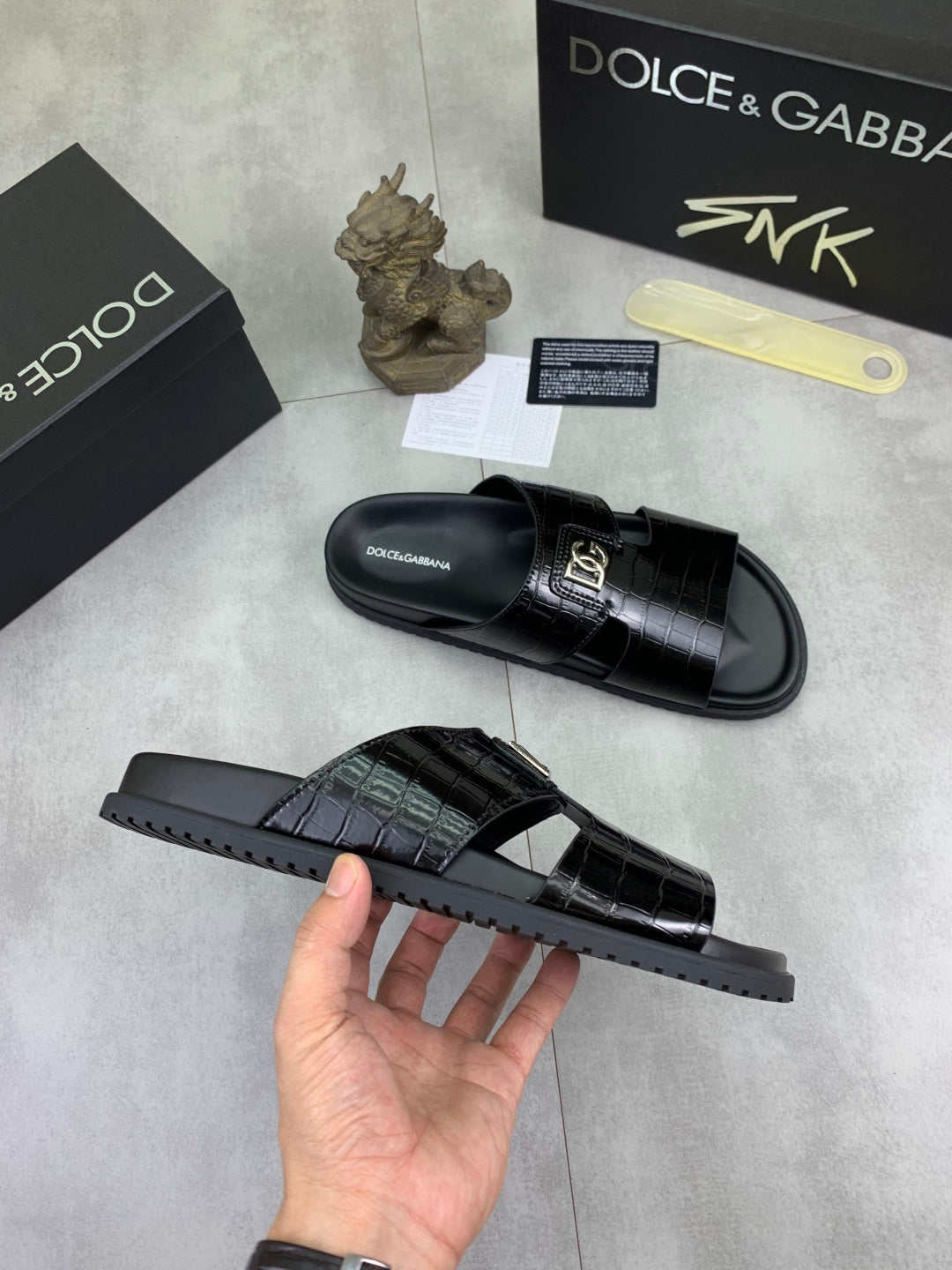 Dolce & Gabbana DG Men's Handcrafted Calfskin Slides Multi-Color