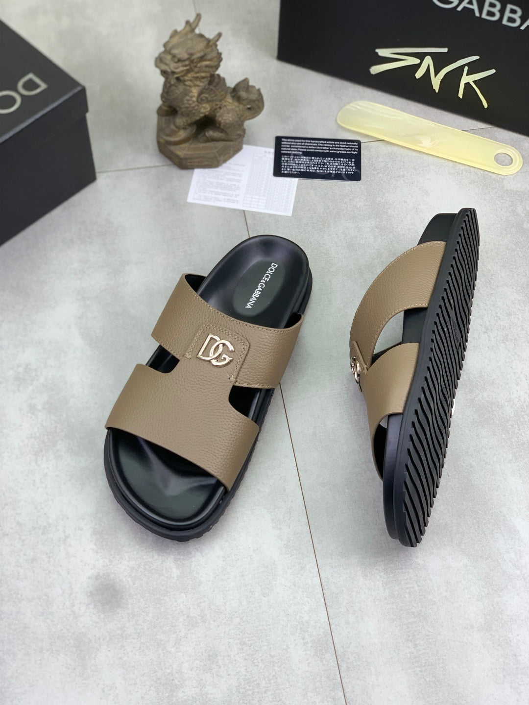 Dolce & Gabbana DG Men's Handcrafted Calfskin Slides Multi-Color