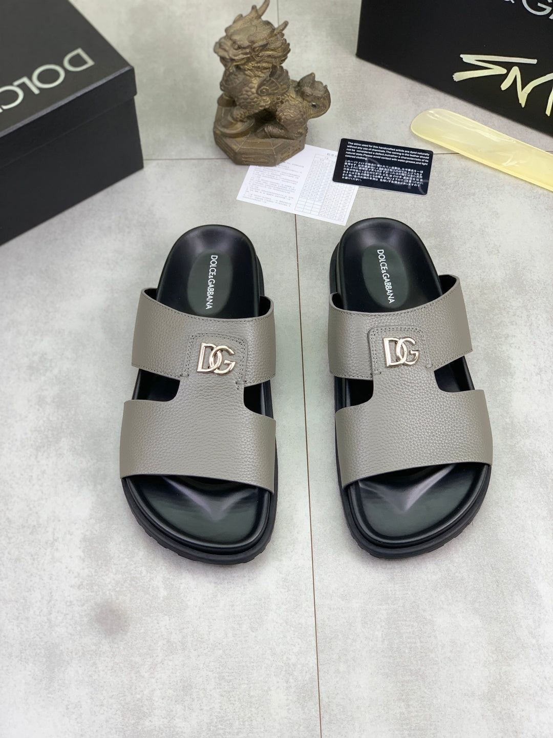 Dolce & Gabbana DG Men's Handcrafted Calfskin Slides Multi-Color