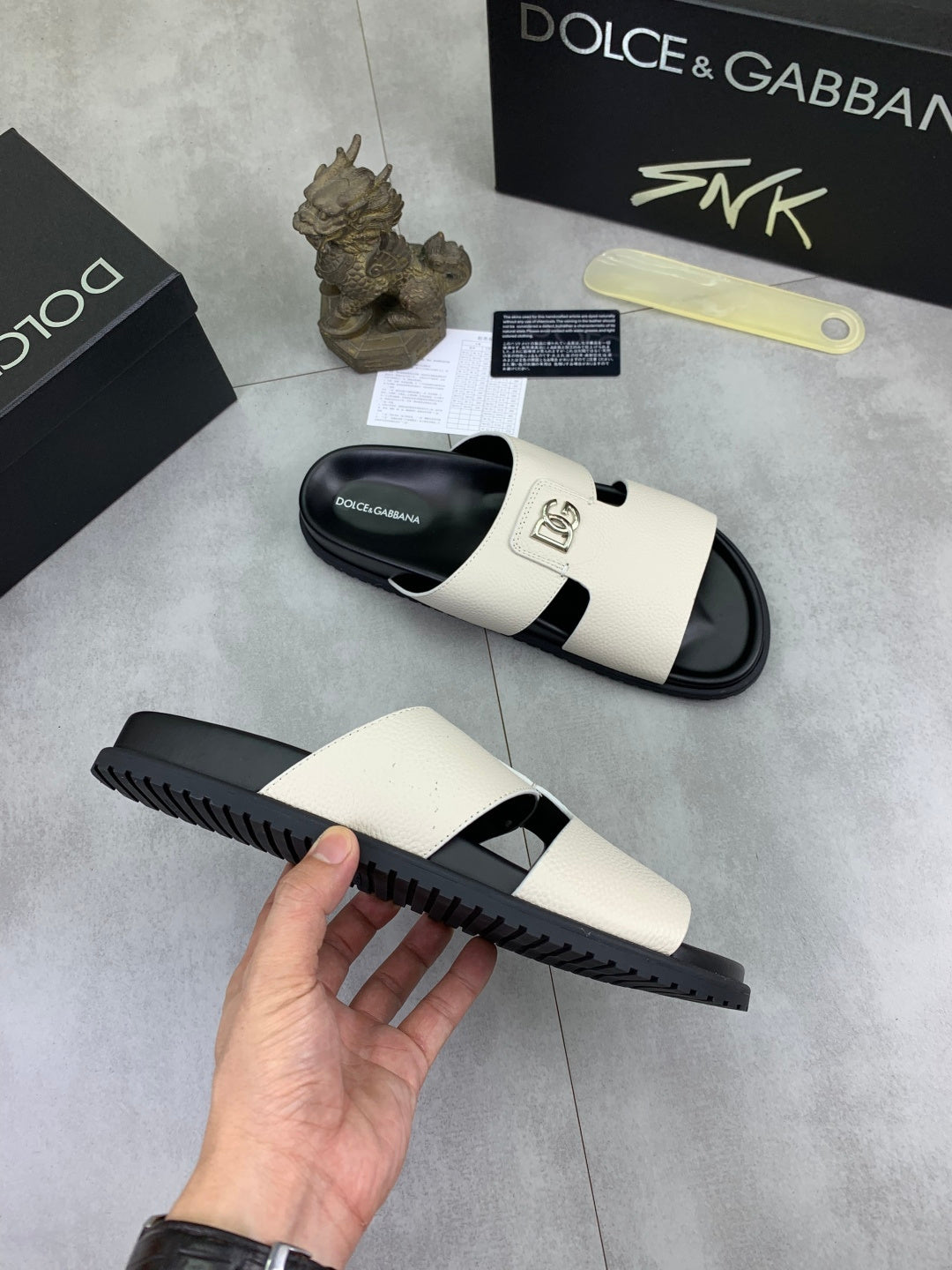 Dolce & Gabbana DG Men's Handcrafted Calfskin Slides Multi-Color
