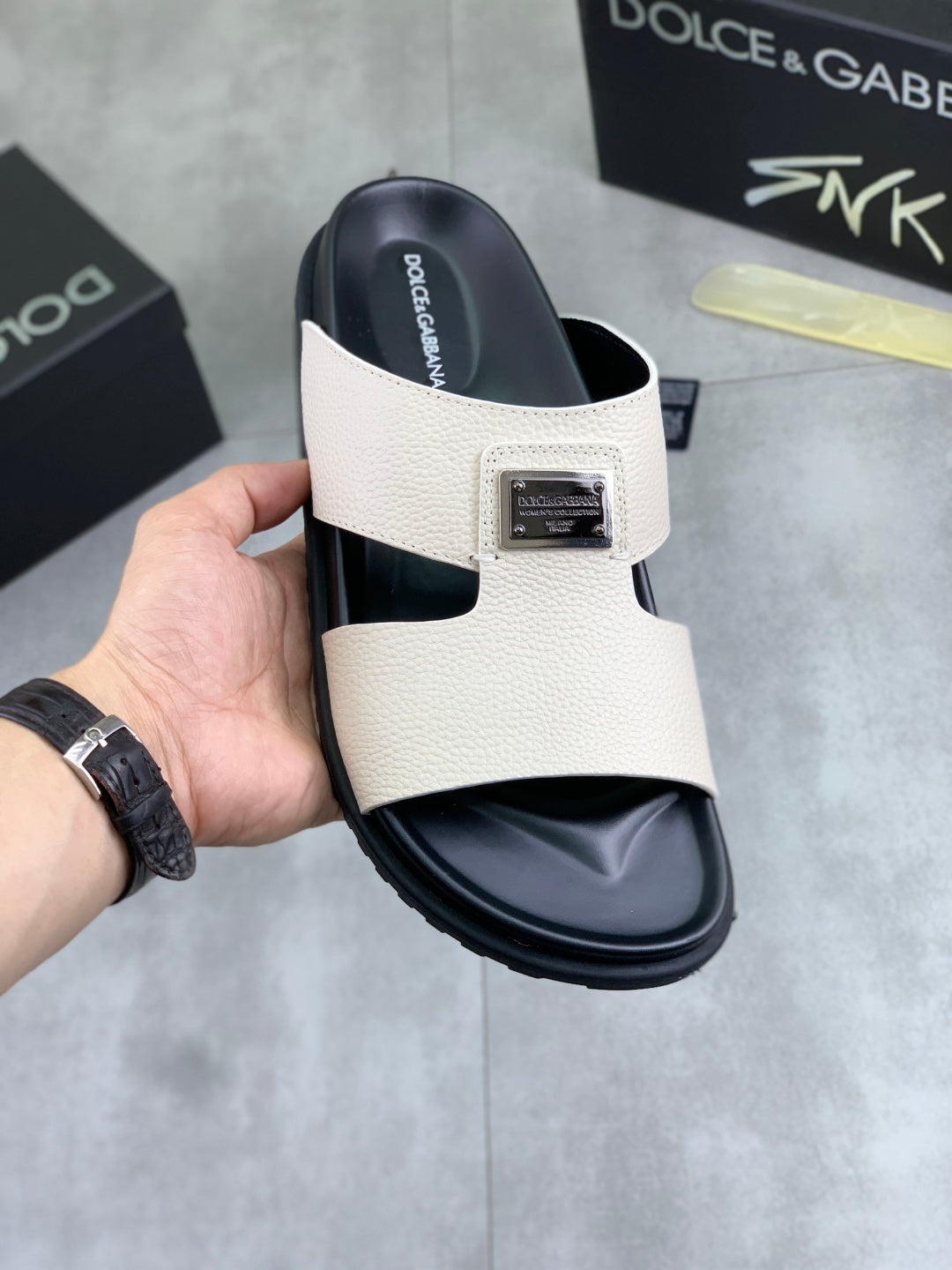 Dolce & Gabbana DG Men's Handcrafted Calfskin Slides Multi-Color