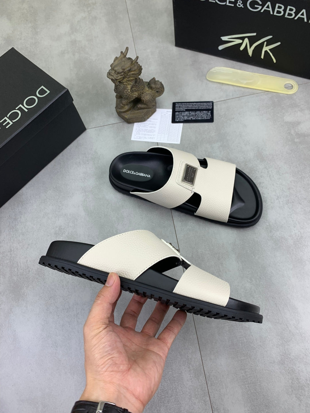 Dolce & Gabbana DG Men's Handcrafted Calfskin Slides Multi-Color