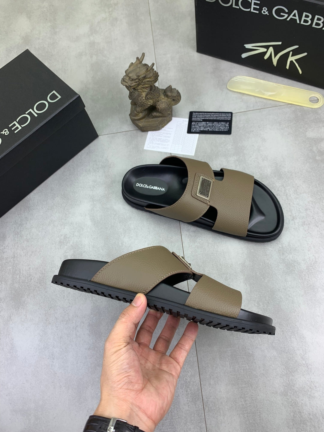 Dolce & Gabbana DG Men's Handcrafted Calfskin Slides Multi-Color