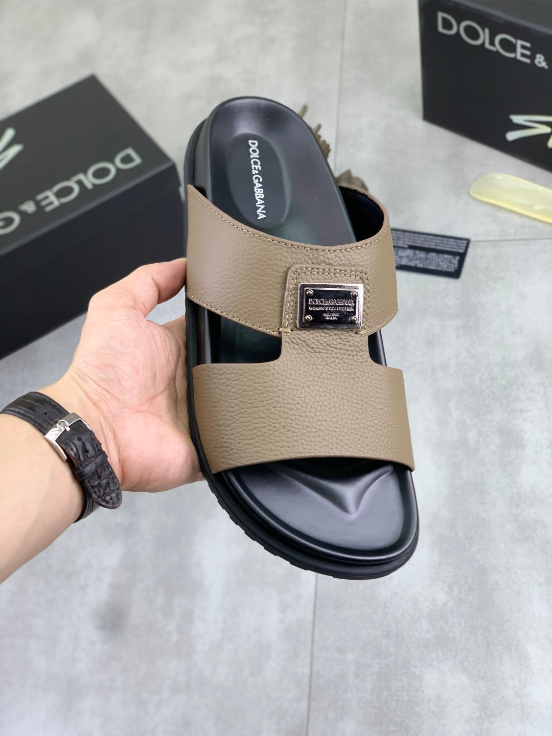 Dolce & Gabbana DG Men's Handcrafted Calfskin Slides Multi-Color