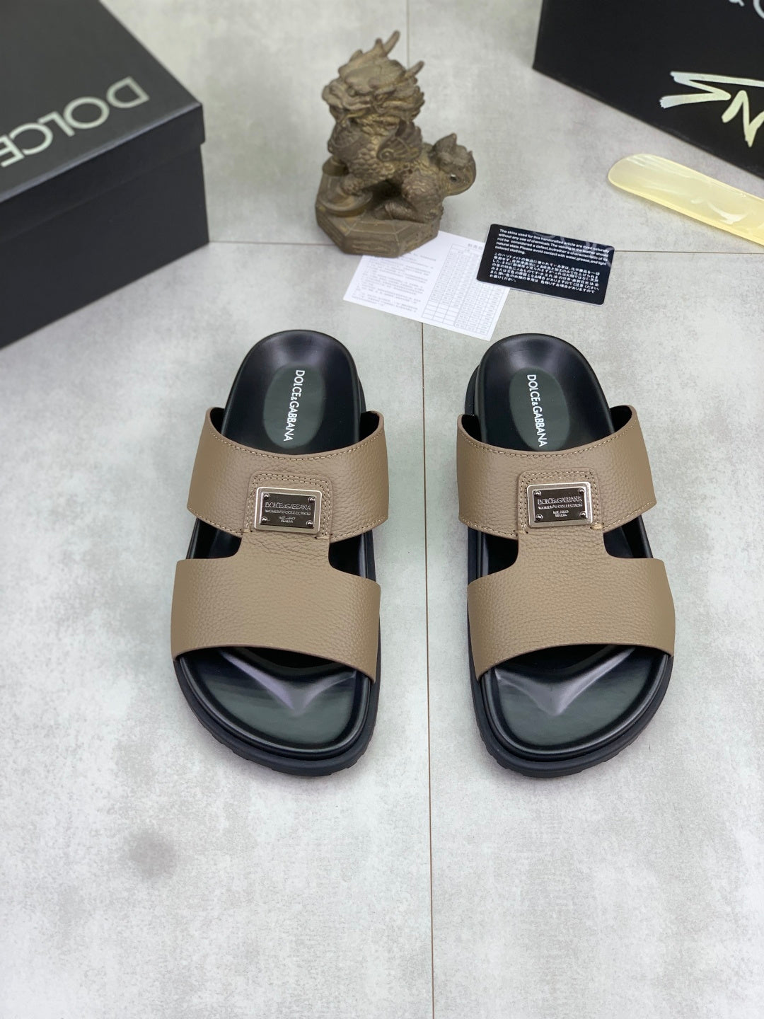 Dolce & Gabbana DG Men's Handcrafted Calfskin Slides Multi-Color