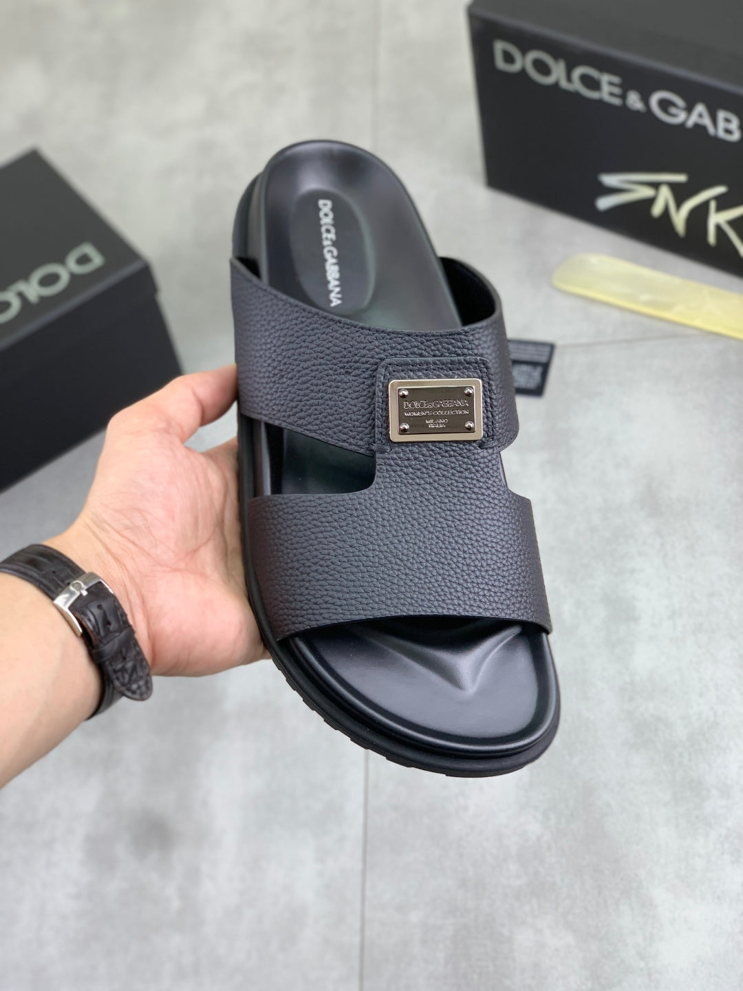 Dolce & Gabbana DG Men's Handcrafted Calfskin Slides Multi-Color