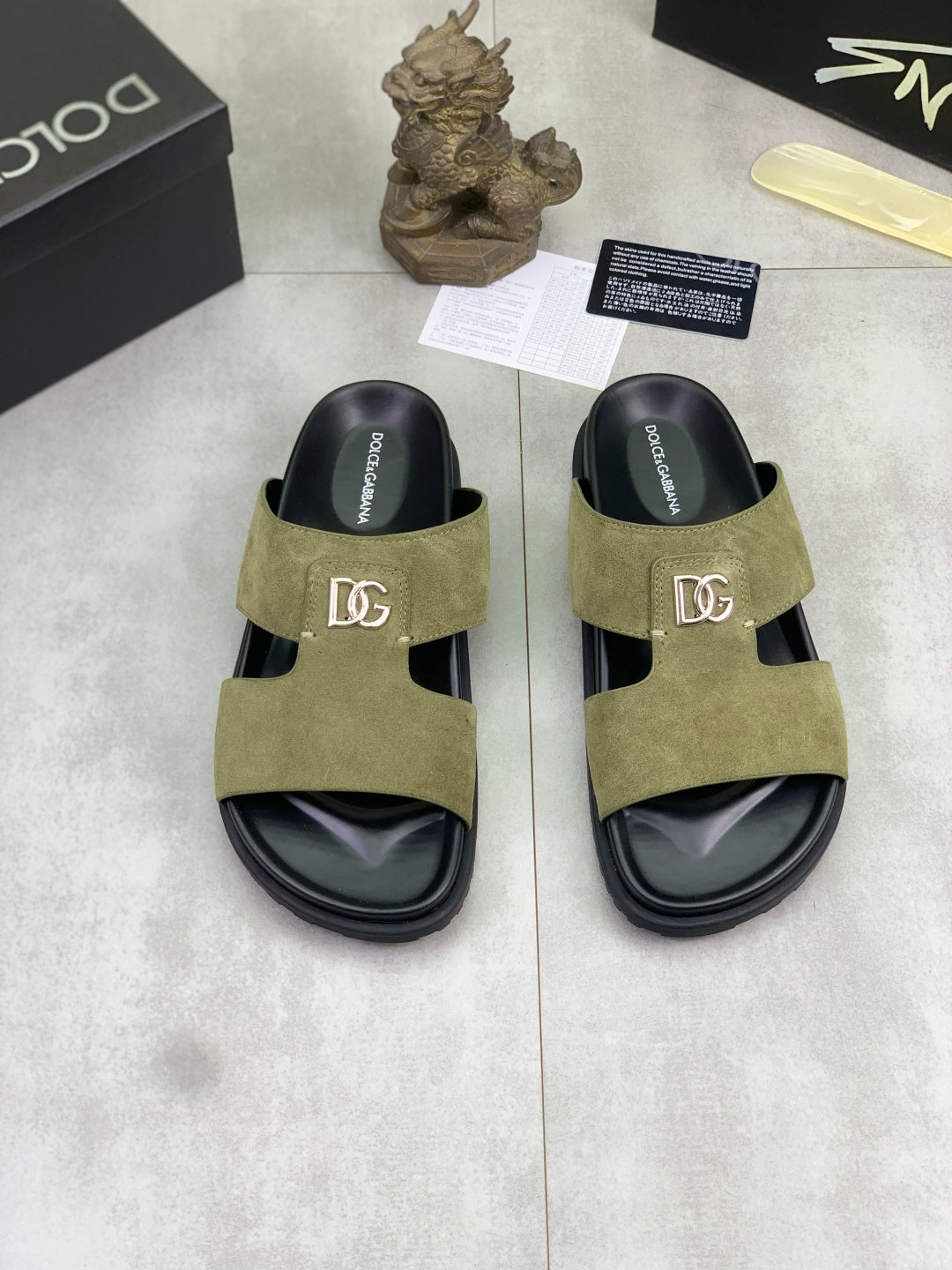 Dolce & Gabbana DG Men's Handcrafted Calfskin Slides Multi-Color