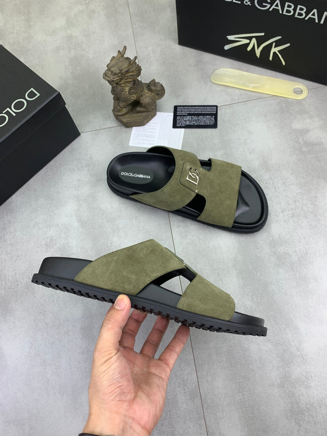 Dolce & Gabbana DG Men's Handcrafted Calfskin Slides Multi-Color
