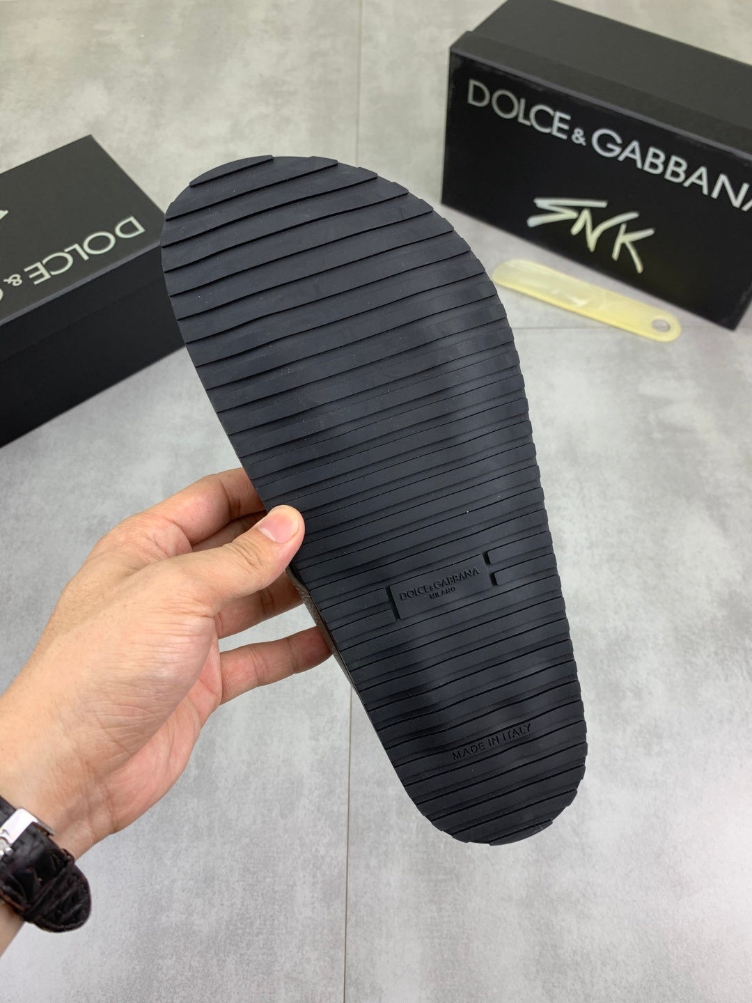 Dolce & Gabbana DG Men's Handcrafted Calfskin Slides Multi-Color
