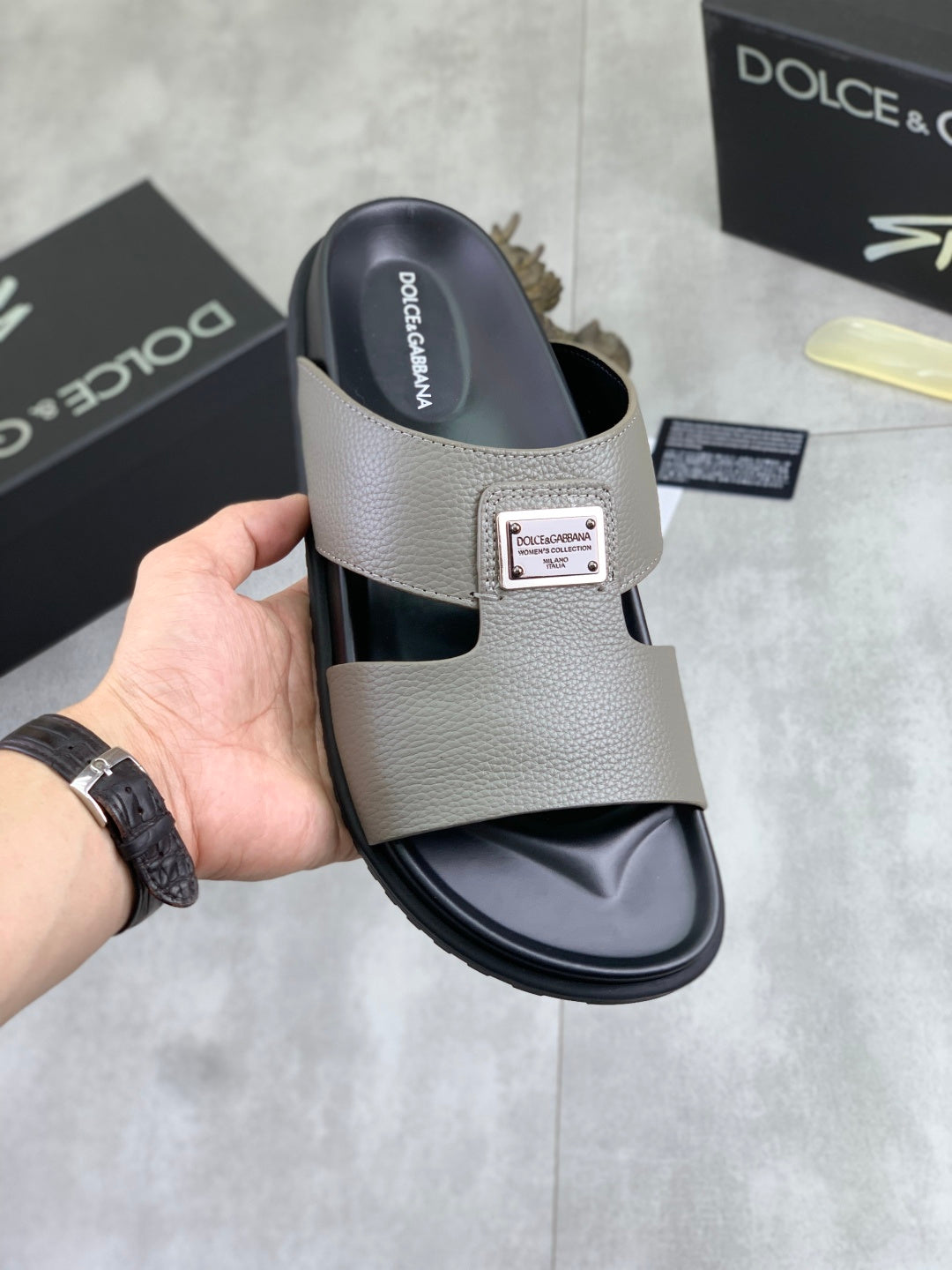 Dolce & Gabbana DG Men's Handcrafted Calfskin Slides Multi-Color