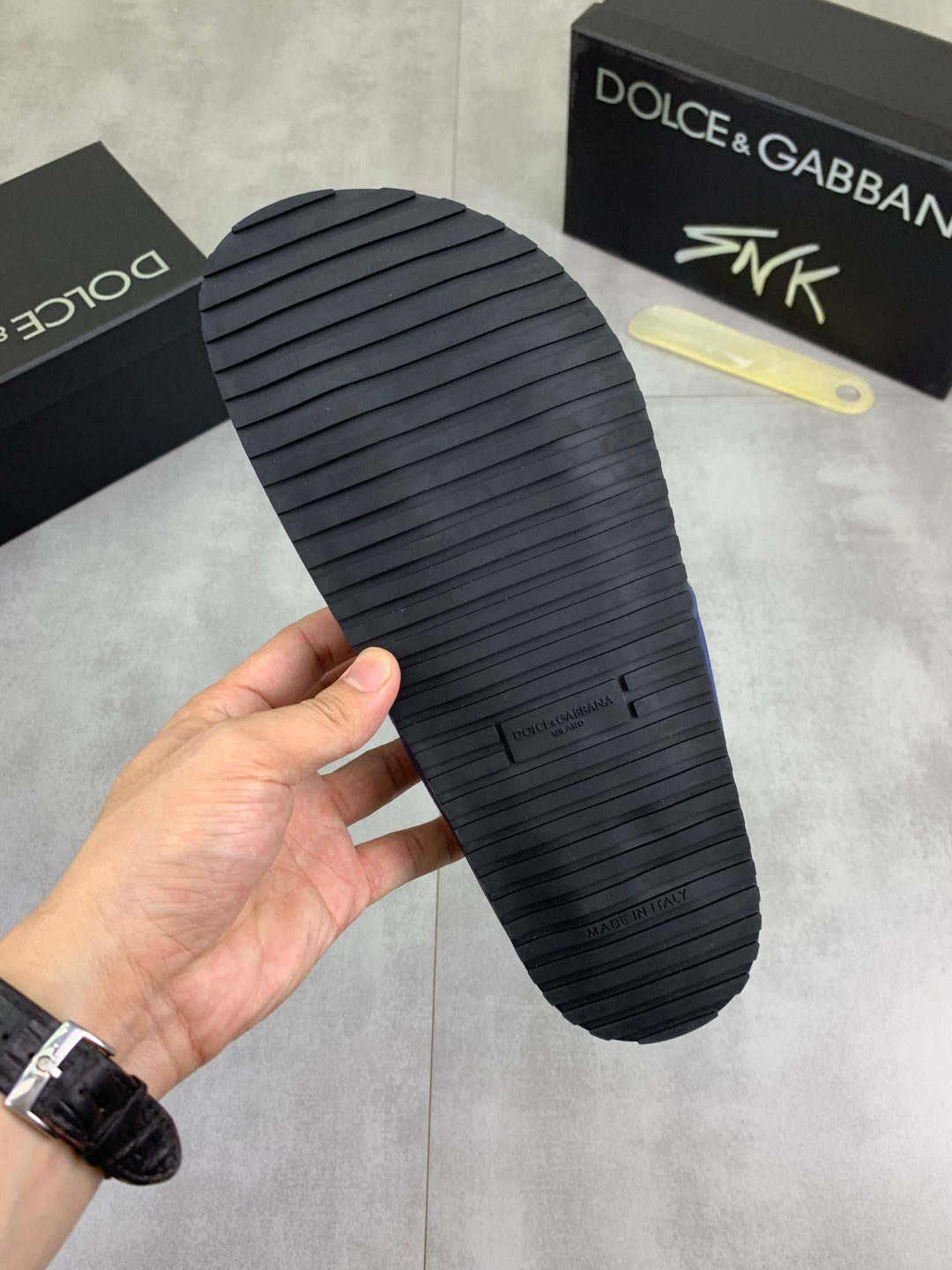 Dolce & Gabbana DG Men's Handcrafted Calfskin Slides Multi-Color