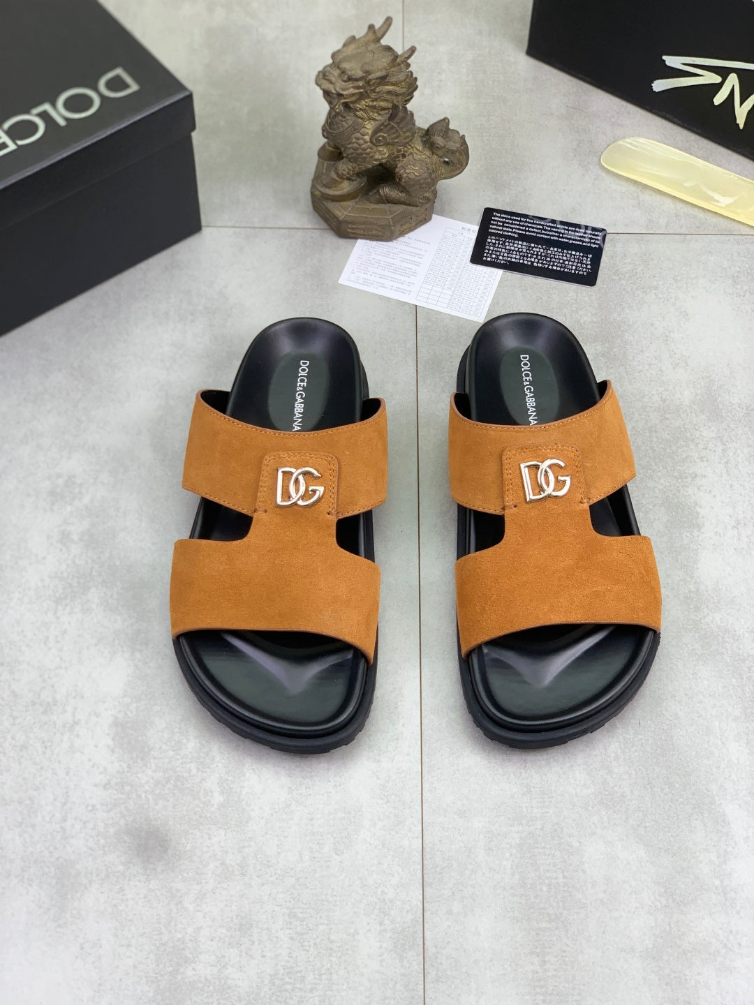 Dolce & Gabbana DG Men's Handcrafted Calfskin Slides Multi-Color