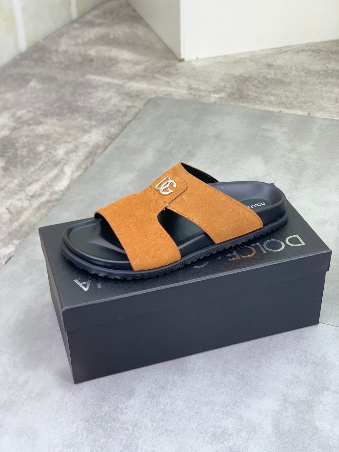 Dolce & Gabbana DG Men's Handcrafted Calfskin Slides Multi-Color