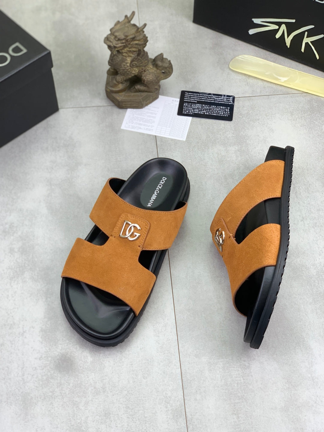 Dolce & Gabbana DG Men's Handcrafted Calfskin Slides Multi-Color