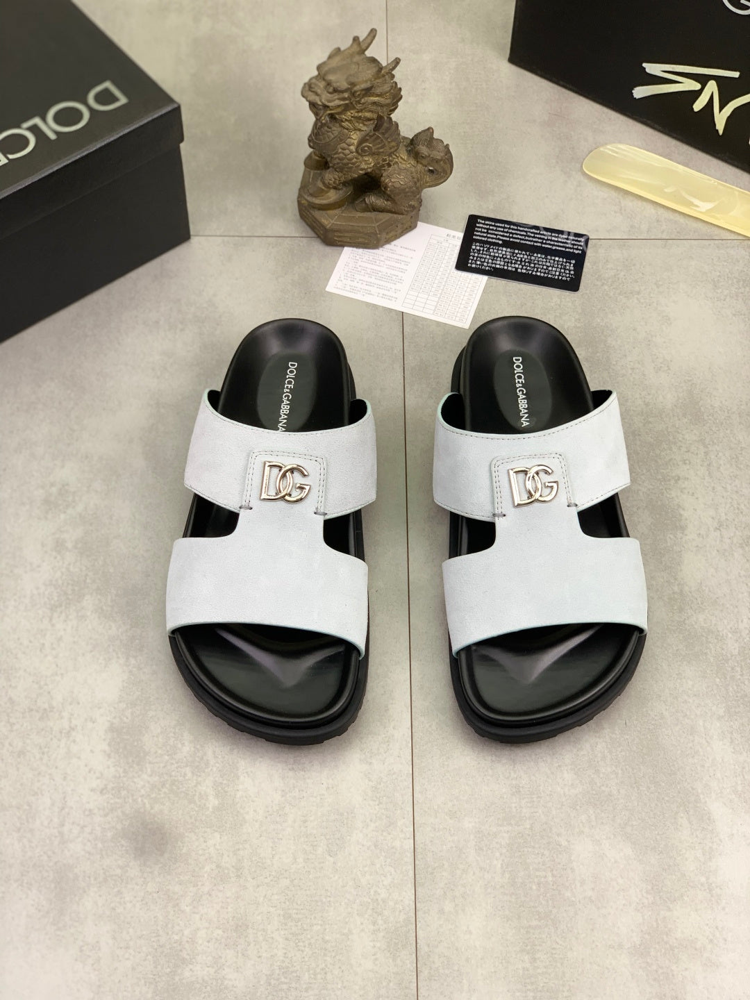 Dolce & Gabbana DG Men's Handcrafted Calfskin Slides Multi-Color