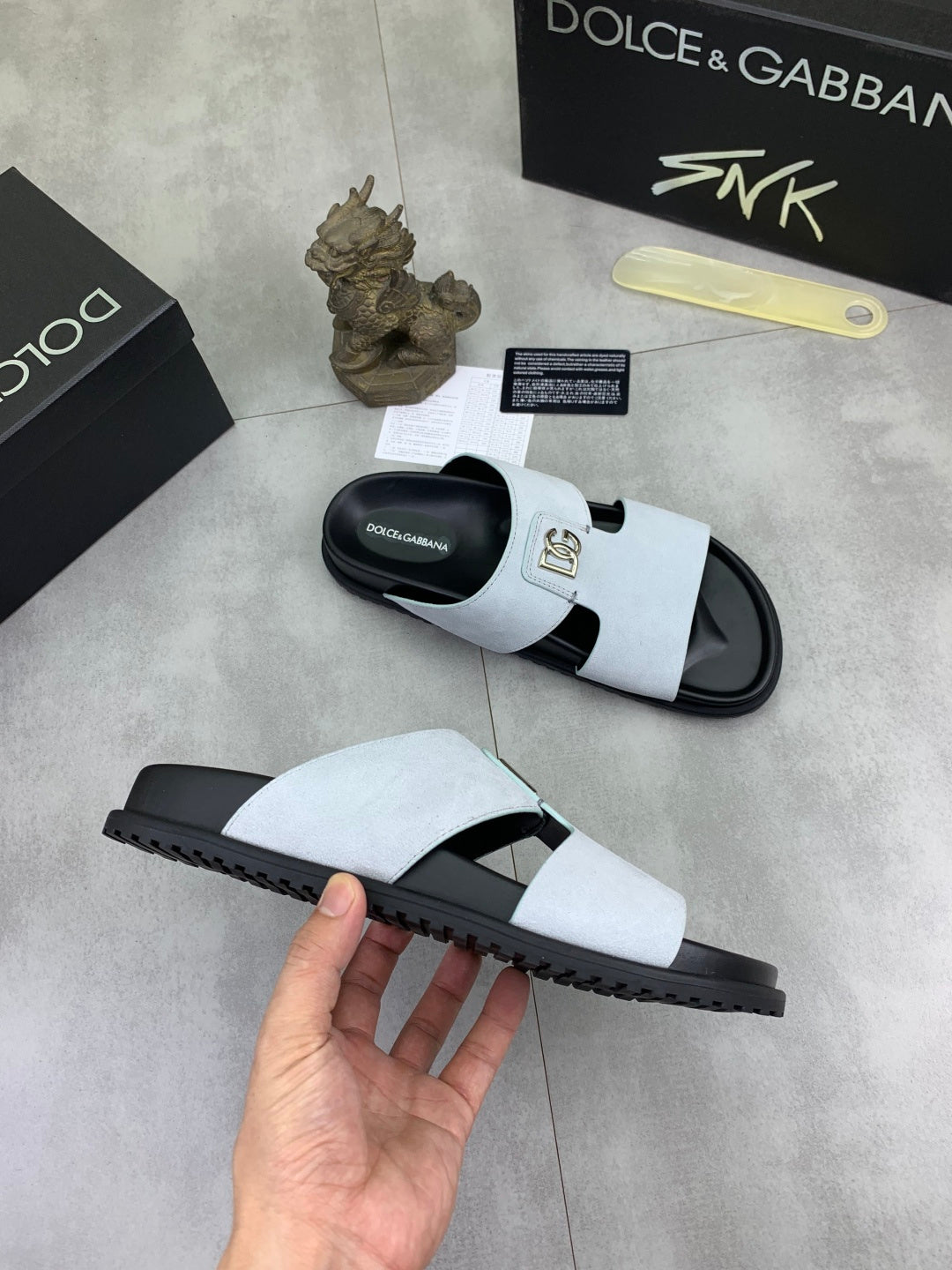 Dolce & Gabbana DG Men's Handcrafted Calfskin Slides Multi-Color