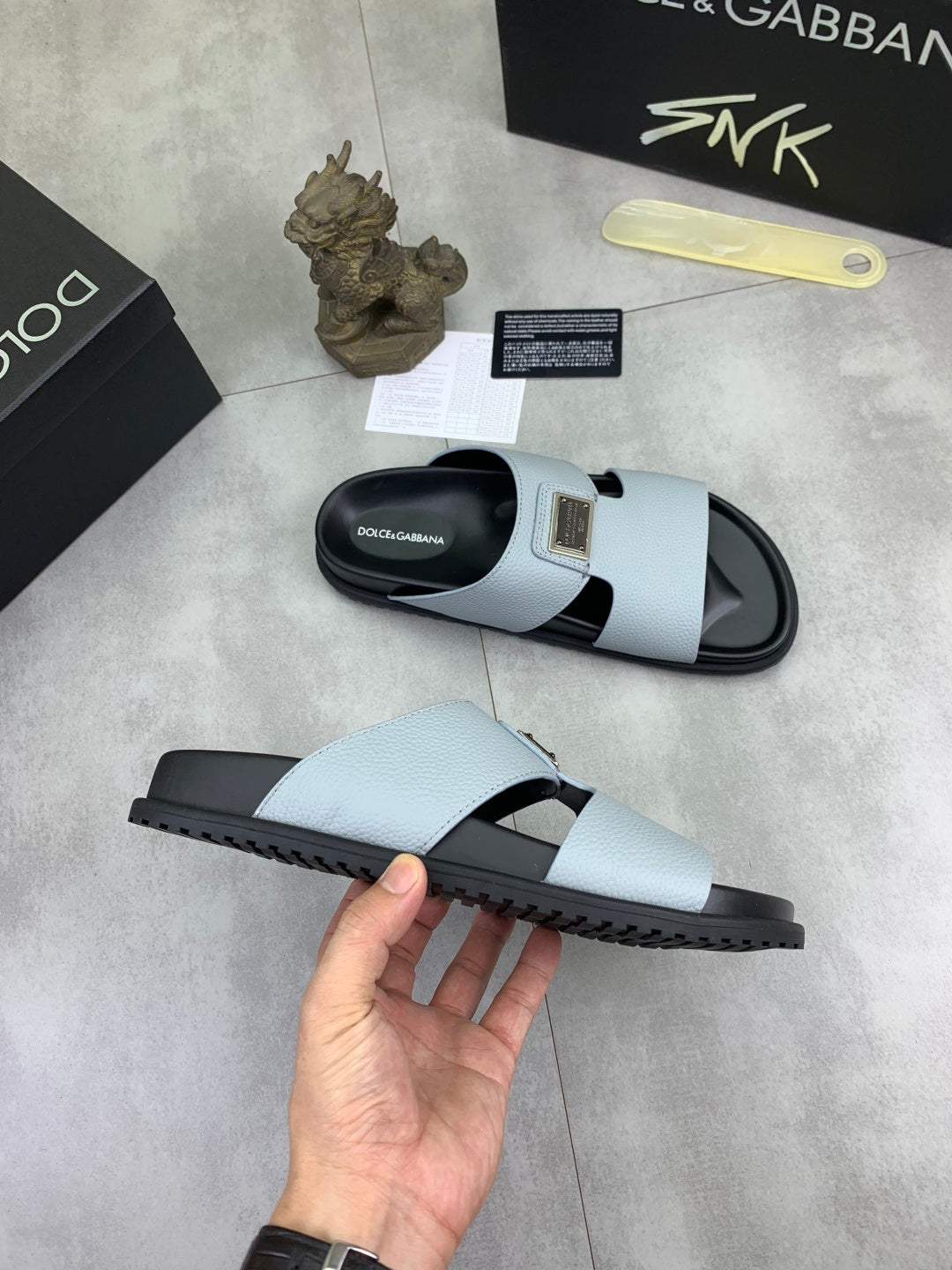 Dolce & Gabbana DG Men's Handcrafted Calfskin Slides Multi-Color