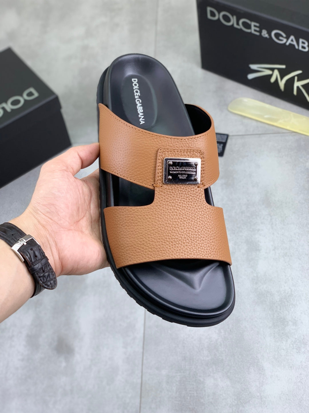 Dolce & Gabbana DG Men's Handcrafted Calfskin Slides Multi-Color
