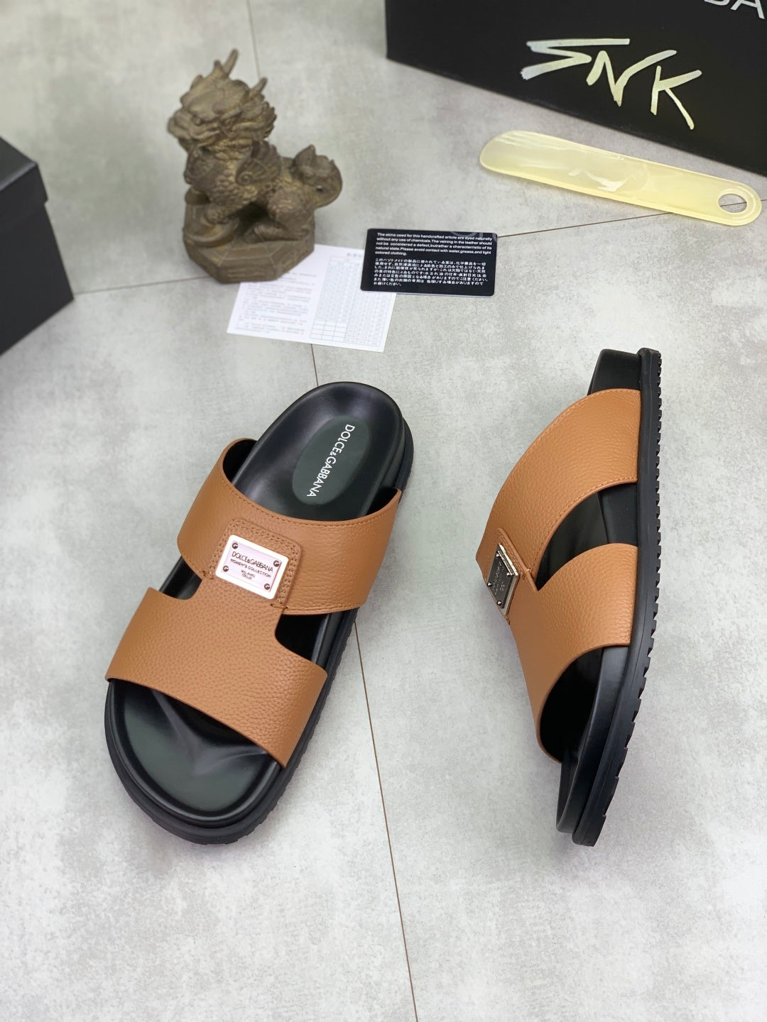Dolce & Gabbana DG Men's Handcrafted Calfskin Slides Multi-Color