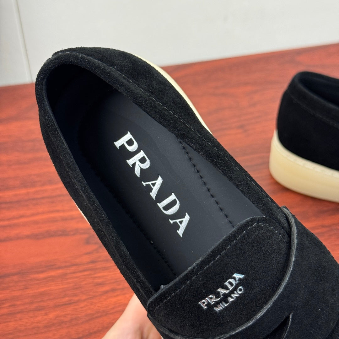 Prada Men's Suede Penny Loafers Black