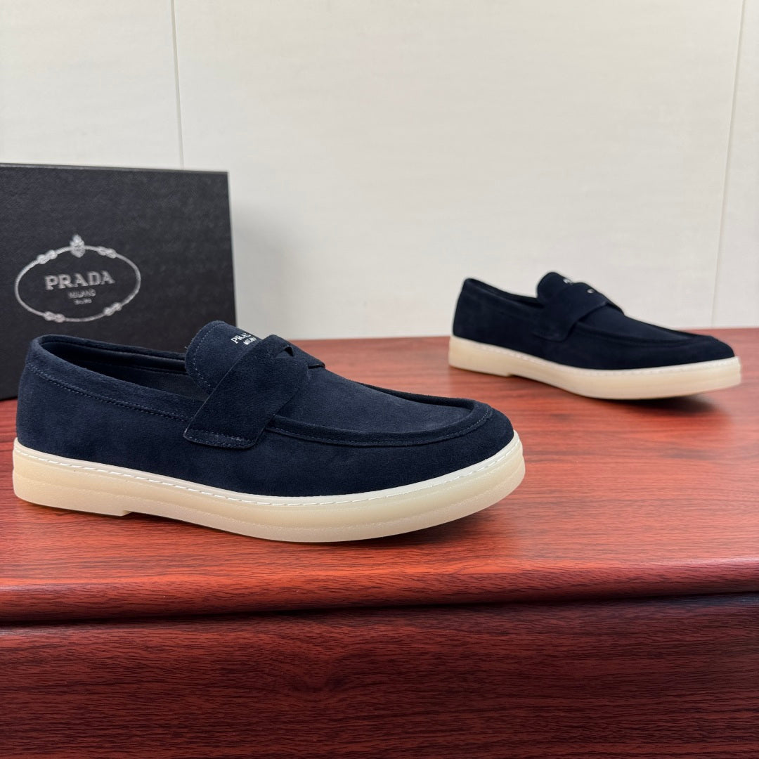 Prada Men's Suede Penny Loafers Blue