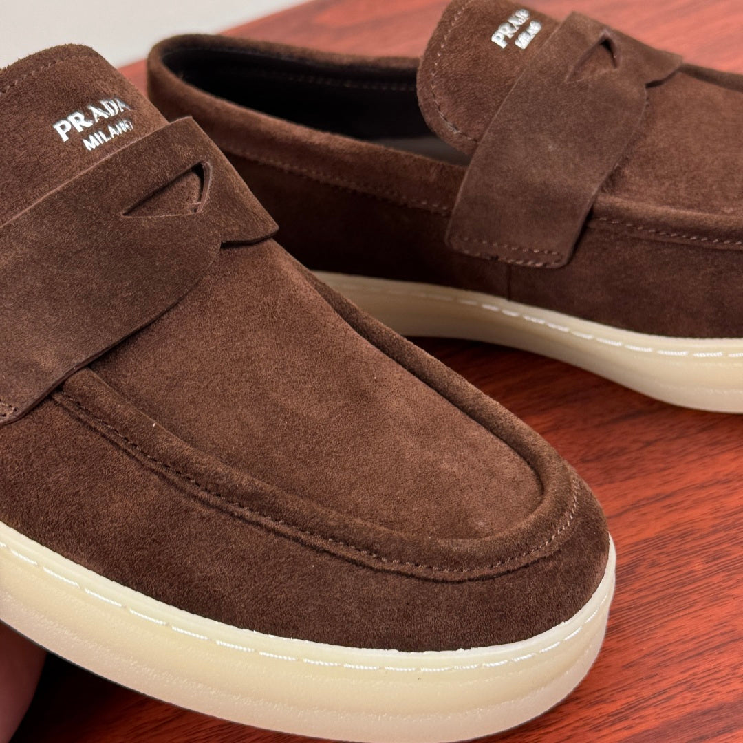 Prada Men's Suede Penny Loafers Coffee
