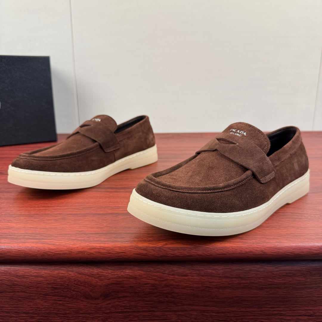 Prada Men's Suede Penny Loafers Coffee